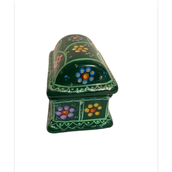 Vintage Mexican Clay Trinket Jewelry Box - Hand Painted Terra-cotta Pottery - Picture 5 of 6